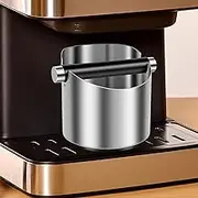 Coffee Knock Box Stainless Steel Espresso Knock Box Non Slip Coffee Ground Knock Box with Rubber Ring Beveled Coffee Ground Bin Large Capacity Espresso Dump Bin with Removable Knock Bar for Home Cafe