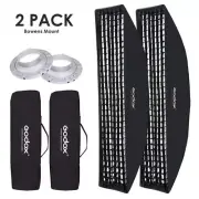 2x Godox 35x160cm Bowens Mount Strip Softbox + Grid For Strobe Flash Head Studio