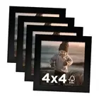 Picture Frame Set of 4, Wooden Square Photo Frames with Plexiglass 4x4 Black