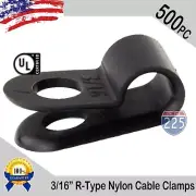 500 PCS PACK 3/16" Inch R-Type CABLE CLAMPS NYLON BLACK HOSE WIRE ELECTRICAL UV