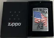 ZIPPO 2001 GOD BLESS THE USA FLAG & STATUE OF LIBERTY LIGHTER SEALED IN BOX c651
