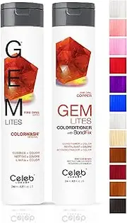 Celeb Luxury Intense Color Depositing Colorwash Shampoo + BondFix Rebuilder, Vegan, Sustainably Sourced Plant-Based, Semi-Permanent Hair Color, Viral and Gem Lites Duos