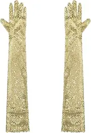 [RUNQHUI] Long Shiny Sequins Gloves for Women Wedding Evening Party 20s Sparkly Elbow Length Opera Gloves