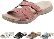 [Generic] Orthopedic Sandals for Women Comfortable Slides Summer Walking Plantar Fasciitis Sandals with Arch Support Adjustable Hook and Loop Straps Outdoor slip-on shoes