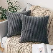 Pack of 2, Corduroy Soft Soild Decorative Square Throw Pillow 18 x 18-Inch Grey