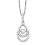 Sterling Silver Brilliant Embers Rhodium-Plated 46 Stone 18 Inch Moving Center Vibrant Cz With Micro Pav Necklace 2 Extender