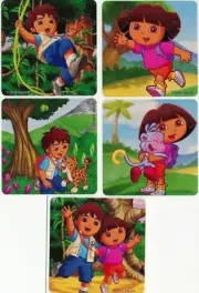 5 x Square Stickers ~ Dora The Explorer Boots Diego Jaguar Friends Jungle ~