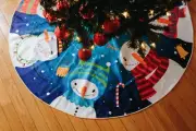 48” Christmas Tree Skirt - Holiday Party Indoor Decorations Merry Snowmen Blue