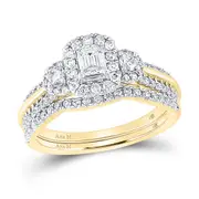 14k Yellow Gold Emerald Diamond Bridal Wedding Ring Set 1 Cttw (Certified)