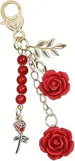 [yaozeio] Red Rose Gold Keychain Accessories: Rose Charm Keychain Bag Charms for Handbags, Purse Backpack Flower Charms for Women