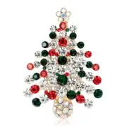 Brooch Christmas Tree Red Green & A/B Rhinestone Crystals Gold Tone