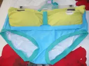 14 16 BLUE YELLOW TWO PIECE BIKINI HALTER BRA REMOVABLE SOFT CUPS NWT $29