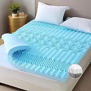 8CM Thick Cooling Mattress Topper with Bamboo Cover, Memory Foam Mattress Topper w/Infused Cooling Gel, 7-Zone Comfort Support Mattress Protector for Bedroom, RV, Camper, Double