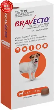 Bravecto Small Dog Orange 250mg for 4.5-10kg Weight Flea Tick Treatment