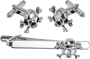 [OATIPHO] 3pcs Skull Tie Clip and Cufflinks Set for Men for Weddings Cosplay Parties Metal Tie Clamp Necktie Accessories Suit Tie Clip Necktie Clip