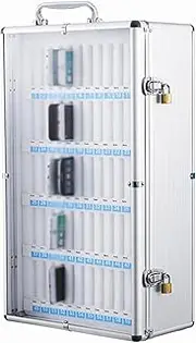 School Mobile Phone Safe Deposit Box with Handle and Security Lock ，12/24/36/48/60 Slots Cell Phone Safe Deposit Box with Handle，Clear Cell Phone Storage Locker Box(60 Slots)