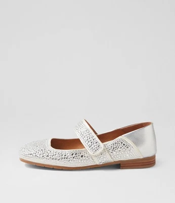 New Django & Juliette Pennsyl Ivory Silver Satin Leather Ballet Flats Womens ...