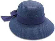[Morgan & Taylor] Alice Cap - Stylish Summer Paper Cap | Fabric Bow Trim | Comfortable One Size (57cm) | Perfect for Casual Outings Navy Blue