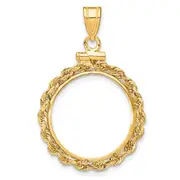 14K Yellow Gold Wideband Distinguished Coin Jewelry Polished Rope 18.0mm X 1.35mm Screw Top Bezel Pendant