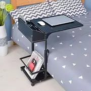 Hospital Bedside Overbed Table with Locking Swivel Wheels, Easy Adjustable Rolling Medical Desk, Movable Food Tray Desk with Storage