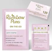 RainbowPana Feminine Wipes, 120 Count ON-THE-GO Individually Wrapped | Flushable Wipes, Travel Wipes for Women, Pre/Post-Intimacy Cleansing | Aloe, Portulaca, Vitamin E | pH Balanced, Biodegradable