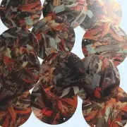 Sequin Round 2" Orange Silver Bird Feathers Print Metallic