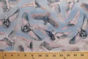 Cotton White Snowy Owls Arctic Owl Winter Sky Blue Fabric Print BTY D771.29