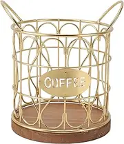 Coffee Pod Basket for Coffee, Round Wire Coffee Capsule Holder, Coffee Pod Holder with Wooden Base for Cafe Kitchen Countertop (FuerdichAx3-11)