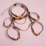 Unisex Open Mouth Gag Handcuffs Ankle Neck Collar Cuffs Choker Bandage Slave