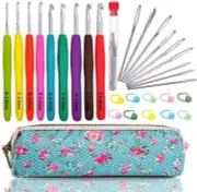 Large-Eye Blunt Needles Yarn Knitting Crochet Hooks Set Case,Ergonomic Arthritic