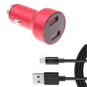 For Galaxy A13/A23/A53 24W Fast Car Charger 2-Port 6ft USB-C Cable DC Socket