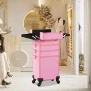 Makeup Train Case Pink Cosmetic Case Wheels Rolling Cosmetology Salon Barber