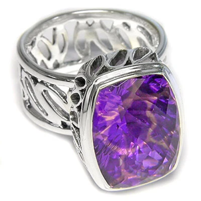 Offerings Sajen Sterling Silver Purple Animal Print Quartz (14x16mm) Ring Sz 8