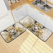 QGBYMX Kitchen Mats for Floor, 2 Piece, Kangaroo Floral Cute Non-Slip Washable Kitchen Rugs Set for Home, Office, Sink, Laundry, 19.7” x 47.2” + 19.7” x 27.6”
