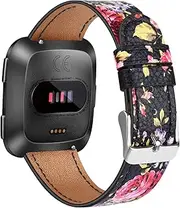 DChao Leather Bands Compatible with Fitbit Versa 2/ Versa SE/ Versa Lite/ Versa Bands, Breathable Soft Premium Leather Band Fitness Smart Watch Band for Women Men