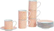 Nicola Spring 12 Piece Espresso Cup & Saucer Set - 65ml - Orange Hand Printed Tea Cup and Saucer Coffee Cappuccino Mugs Latte Drinking Mug Tea Saucer Plates