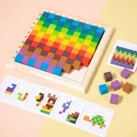 在飛比找PChome24h購物優惠-木質方塊拼圖積木 彩虹方塊積木