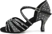 HROYL Women Rhinestone Ballroom Dance Shoes Latin Salsa Performance Dance...