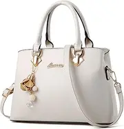 [NICOLE & DORIS] Fashion Women Handbags Tote Bag Elegant Top Handle Bags Ladies Cross Body Shoulder Bag PU Leather Work Bag Simple Satchel Bag with Pendant
