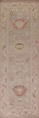 Light Brown Vegetable Dye Oushak Turkish Runner Rug 3'x10' Handmade Oriental Rug