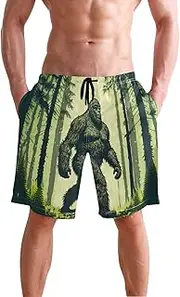[XYMZR] Men's Swim Trunks Sasquatch Green Forest Quick-Dry Bathing Suit Swimming Board Shorts S