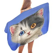 Black and White Beautiful Kitten Cat Microfiber Beach Towel