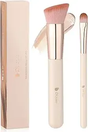 DUcare Foundation Concealer Brush 2Pcs Flat Top Kabuki Brush for Face Synthetic Liquid Blending Mineral Powder Makeup Tools pink