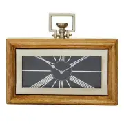 Litton Lane Table Clock 13" Wood Analog Display Traditional Oak Brown/Silver