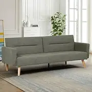 Familand 3 Seater Convertible Futon Sofa Bed, Linen Loveseat Sofa Couch, Recliner Sofa Lounge with 3 Adjustable Backrest, Comfy Couch for Small Spaces, Living Room, Bedroom,Load Up to 300kg,Green