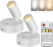 OTeedo 2 Pack Wireless Spotlights Indoor with Remote Up Lights Indoor Picture Light Battery Operated Spot Lights with 3 Color Dimmable Uplighting Stick on Wall Light for Plant Artwork White