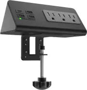 Nightstand Edge Mount Power Strip with USB-C Ports Tabletop Surge Protector Desk