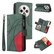 For Oppo Reno12 F 5G Case Zipper Wallet Leather Phone Cover Stand Green