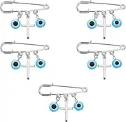 [Beavorty] Baby 5PCS Turkish Blue Evil Eye Brooch Pin Cross Safety Pin Lucky Clothes Brooch Pin Diaper Bag Pin for Car Pendants Jewelry Birthday Baby, 5x4cm, iron and resin
