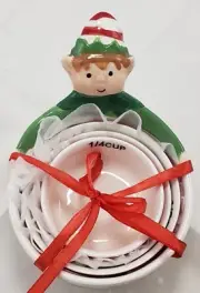 Holiday Time Christmas Measuring Cups Set of 4 Elf Stoneware